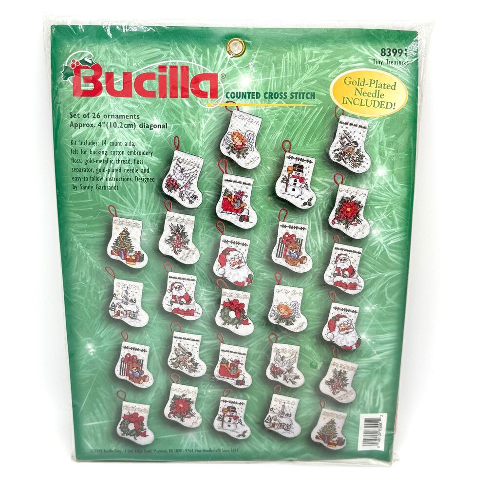 Vintage Bucilla 26 Stockings Tiny Treasures Christmas Ornaments Cross Stitch Kit